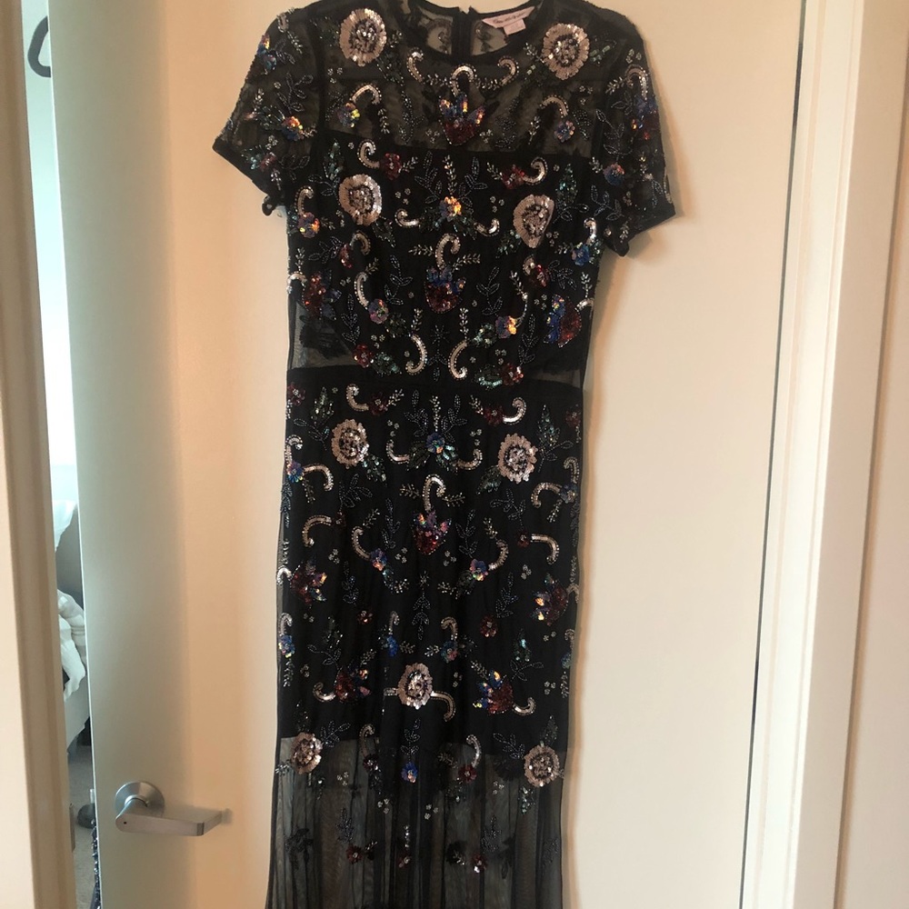 Miss Selfridge Black Gown with sequin appliqué
